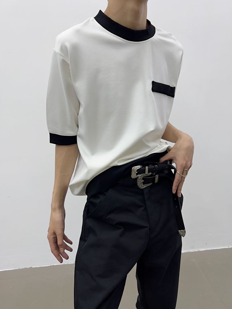 【Yghome】Contrast color short-sleeved T-shirt YH0002