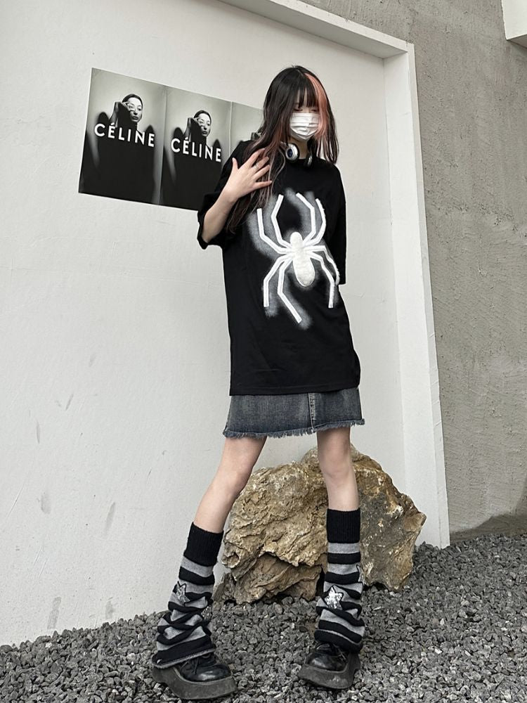 [Take off] Spider flocked embroidery oversized T-shirt TO0003
