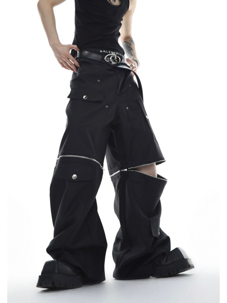 【Culture E】Removable metal zipper design wide leg pants  CE0059