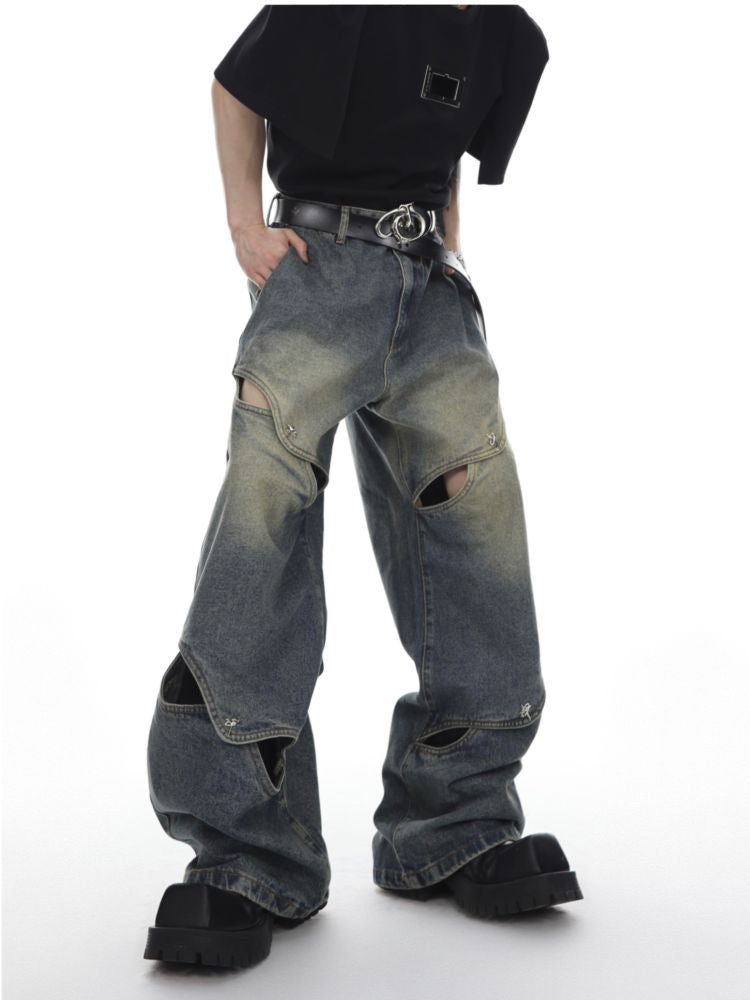 [Culture E] Metal button design wide leg jeans CE0058