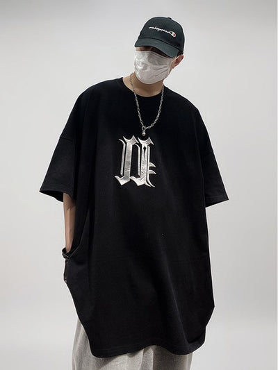 【UUCSCC】Metal print half sleeve oversized T-shirt  US0039