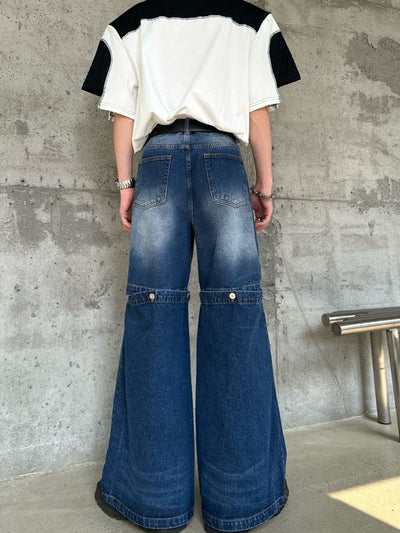 【MARTHENAUT】Splicing design flare drape mop pants  MH0004