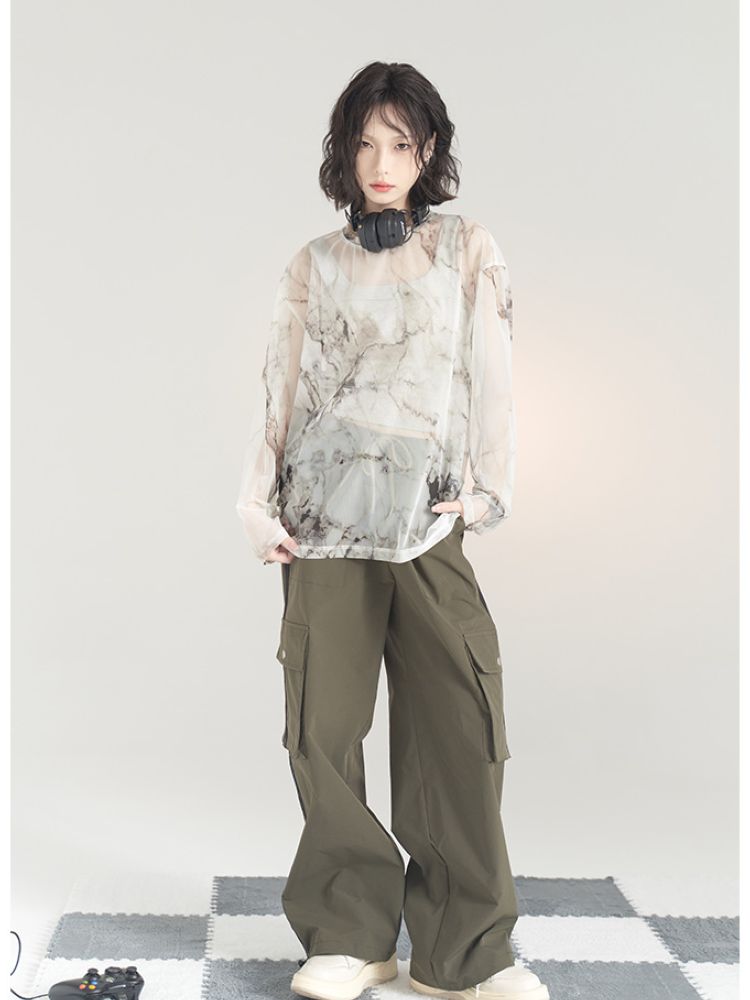 【Universal Gravity Museum】See through marble pattern long sleeved T-shirt  UG0024