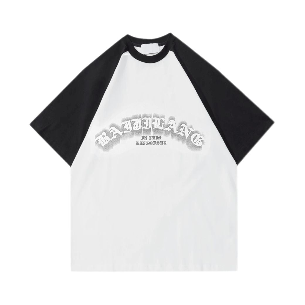 Contrast color letter print loose short-sleeved T-shirt