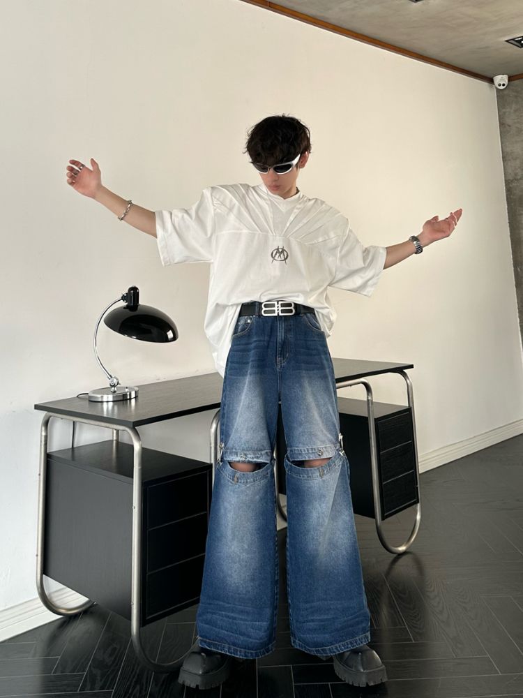 【MARTHENAUT】Splicing design flare drape mop pants  MH0004