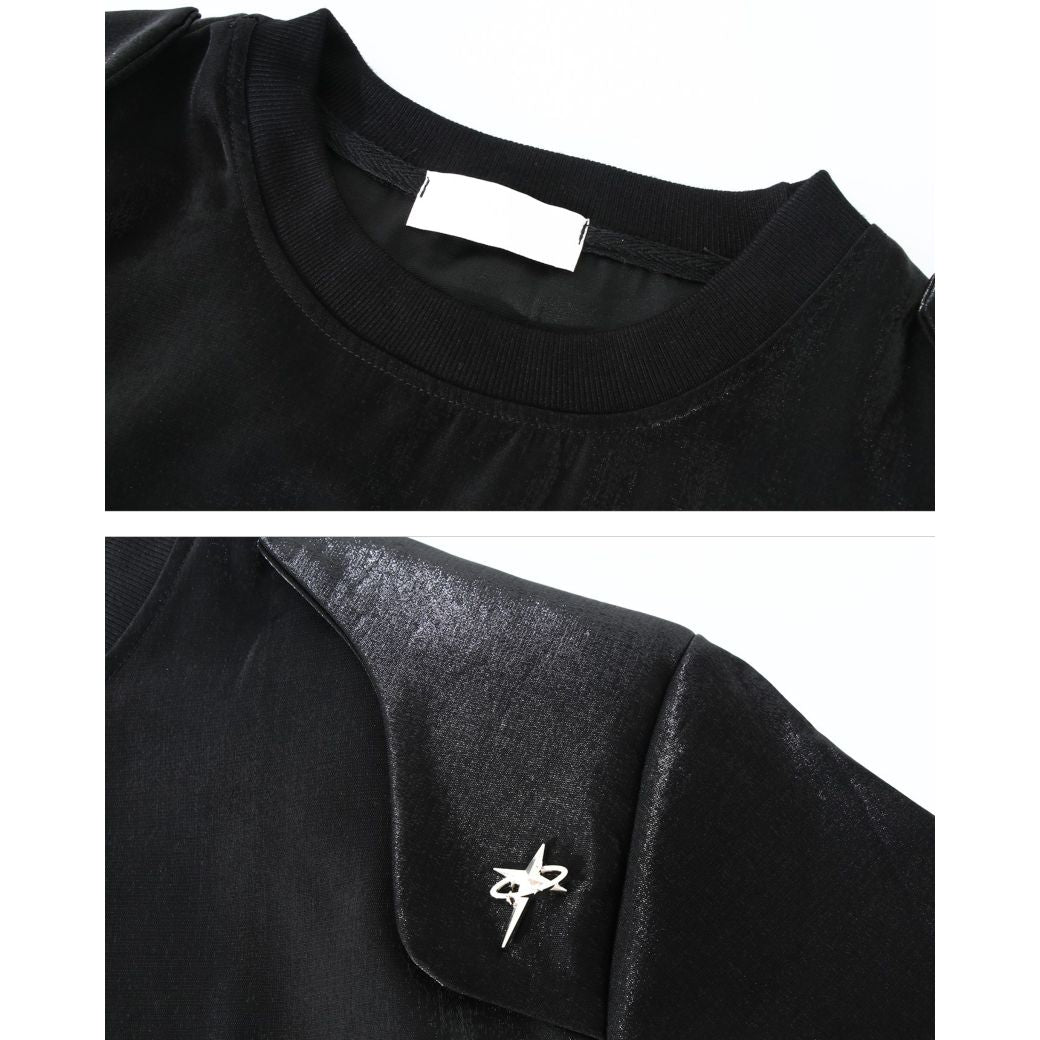 [CUIBUJU]High end design shoulder pad short-sleeved T-shirt CB0011