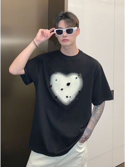 [CUIBUJU] Diamond heart print short-sleeved T-shirt CB0008