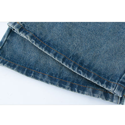 【CUIBUJU】Perforated design washed denim jeans  CB0016