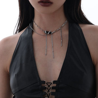 【DARKBOX】Black zircon asymmetric tassel chain necklace DB0019