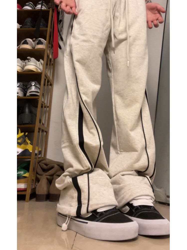[F383] Side stripe wide leg mop pants FT0041