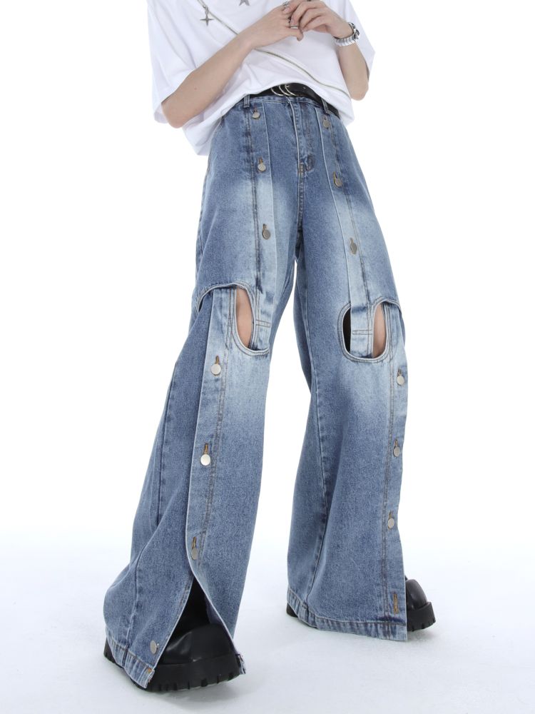 MARTHENAUT】Metal button design loose straight denim pants MH0010