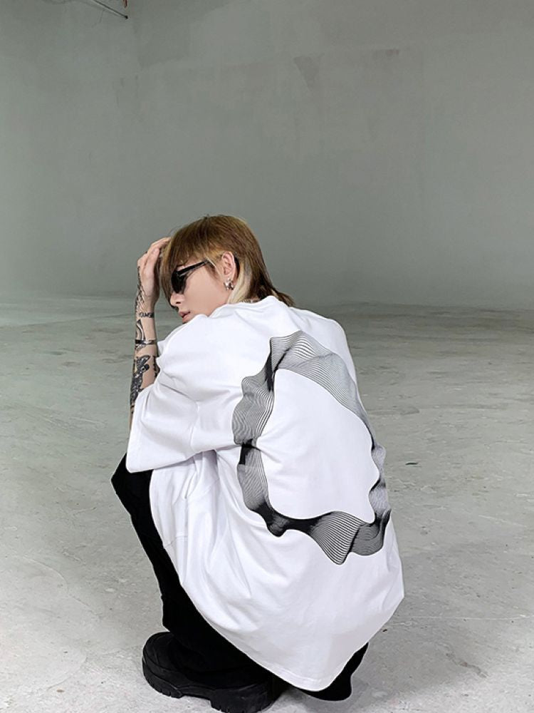 CEAROCOW] Geometric print half sleeve drop shoulder T-shirt