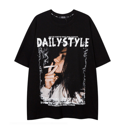 【VEG Dream】Smoking portrait print oversized short sleeve T-shirt  VD0196