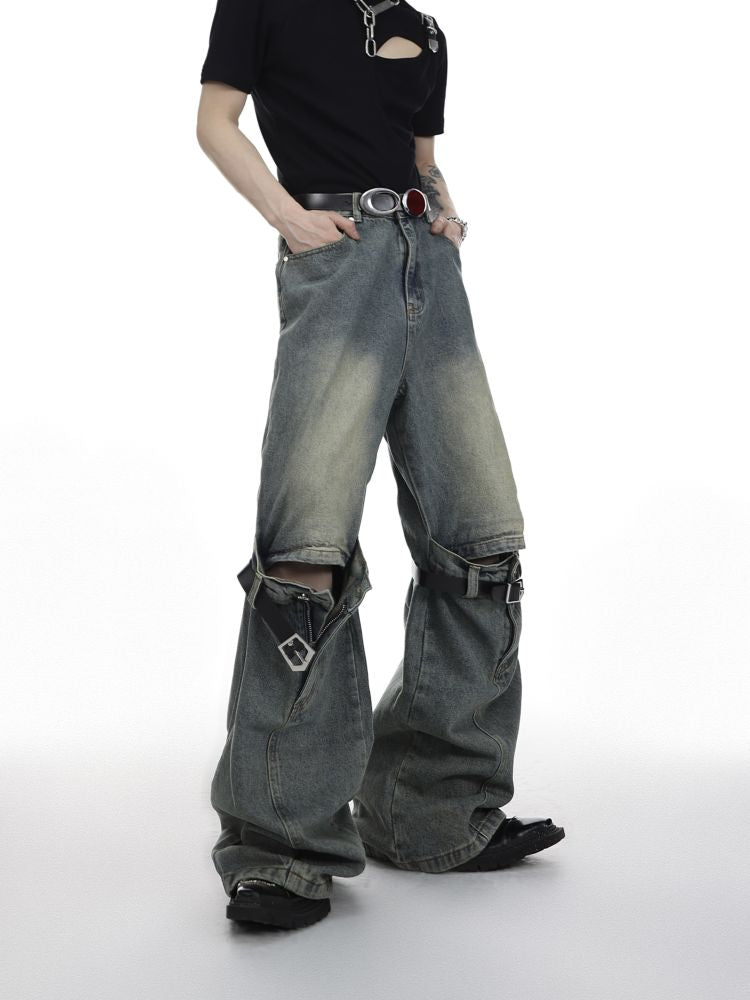 [Culture E] Knee belt design denim jeans CE0053