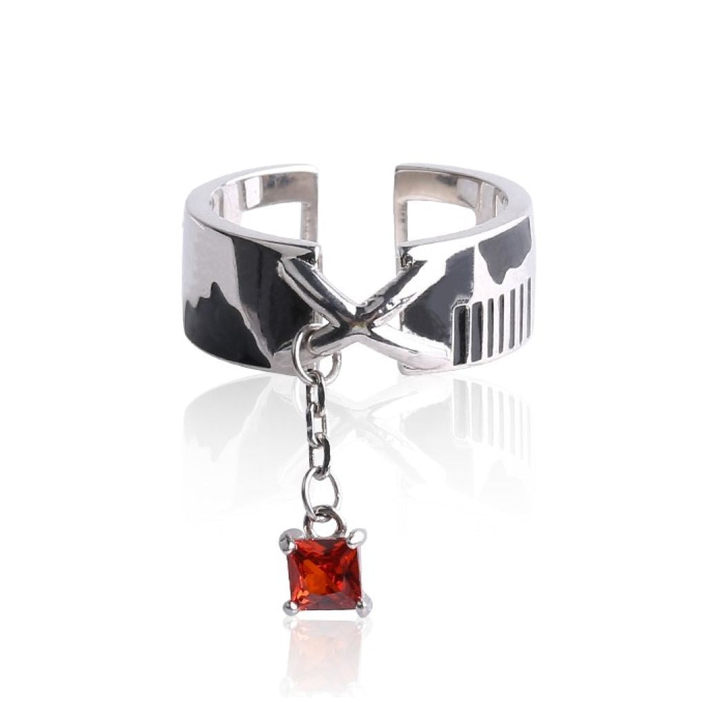 【DARKBOX】Red zircon drop s925 sterling silver open ring DB0020