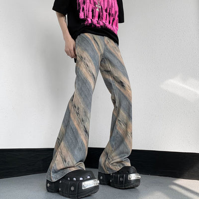 【CEAROCOW】Tie-dye pattern diagonal design flared jeans  CO0004