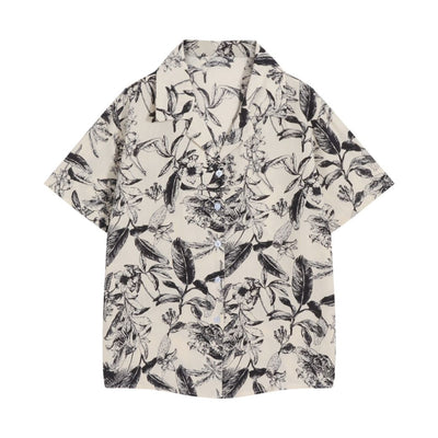 【ANAMONE】Cuban collar retro floral print loose short-sleeved shirt  AO0008