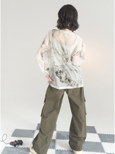[Universal Gravity Museum] See through marble pattern long sleeved T-shirt UG0024