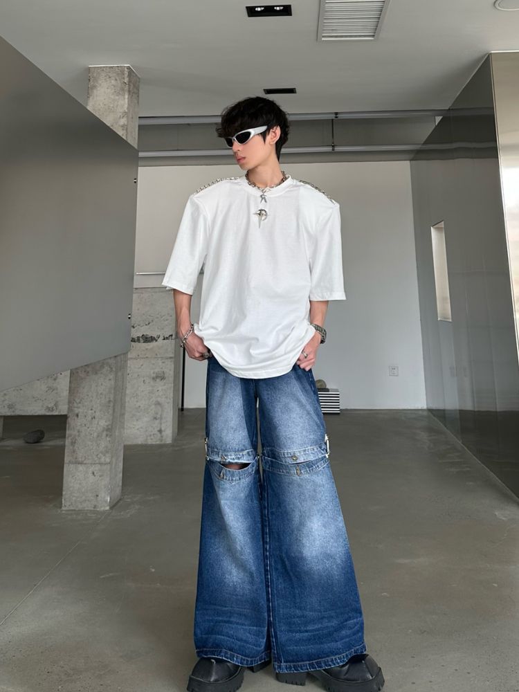 【MARTHENAUT】Splicing design flare drape mop pants  MH0004