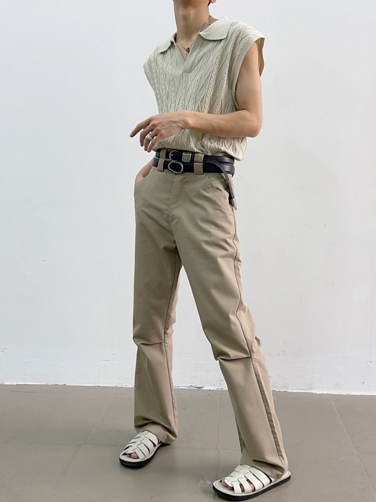【Yghome】High waist high end drape long pants YH0001