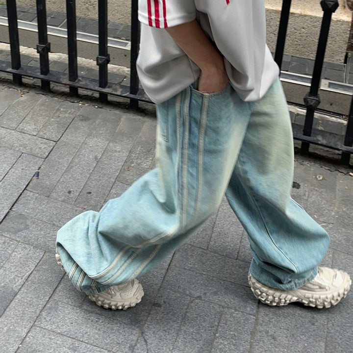 FATEENG】Side stripe drape loose washed jeans FG0003 – HI-LANDER FATEENG】Side stripe drape loose washed jeans FG0003 – HI-LANDER