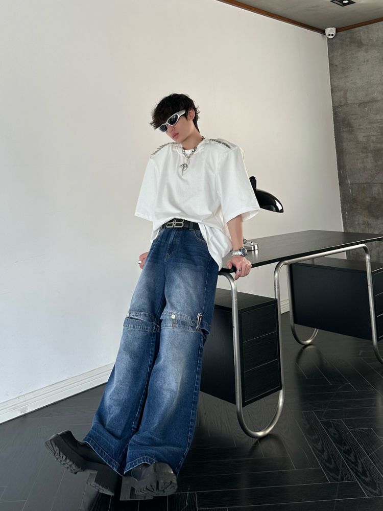 【MARTHENAUT】Splicing design flare drape mop pants  MH0004