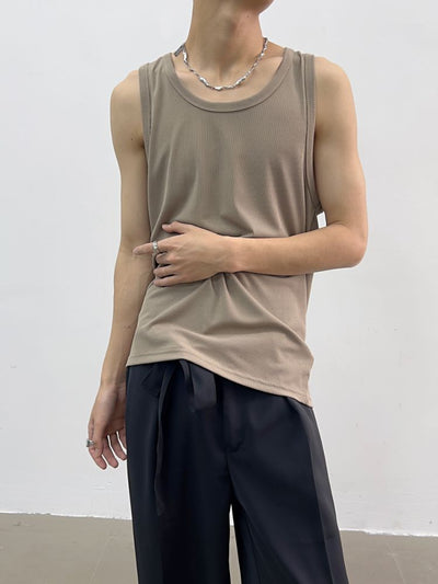 【Yghome】Strip texture knit loose sleeveless t-shirt  YH0006