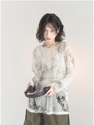 [Universal Gravity Museum] See through marble pattern long sleeved T-shirt UG0024