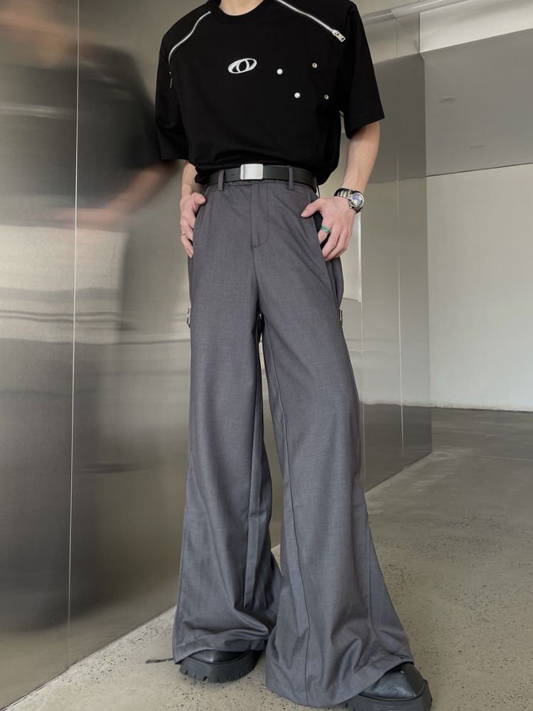【MARTHENAUT】Side metal buckle pleated wide leg casual pants  MH0005