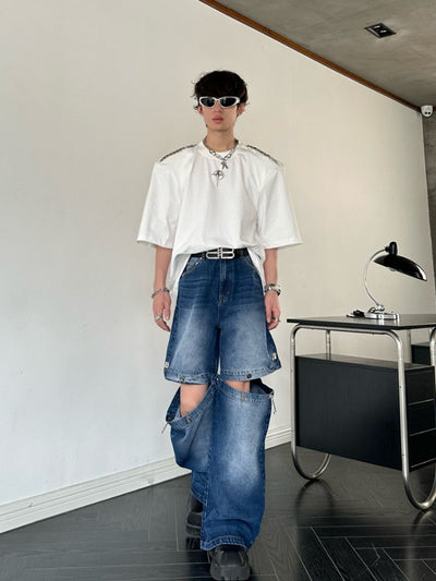 【MARTHENAUT】Splicing design flare drape mop pants  MH0004