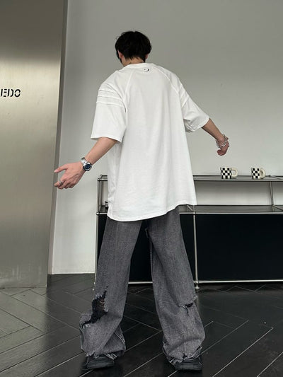 【MARTHENAUT】Ripped high waist drape wide leg pants  MH0002