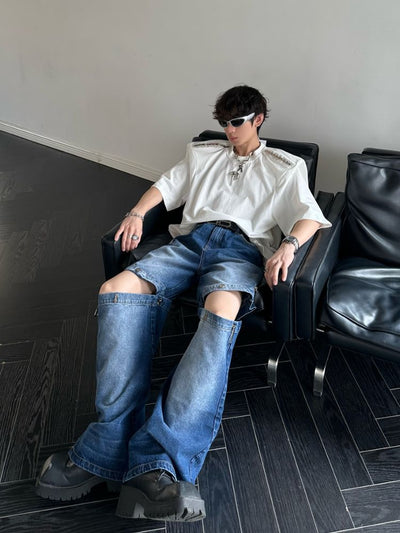 【MARTHENAUT】Splicing design flare drape mop pants  MH0004