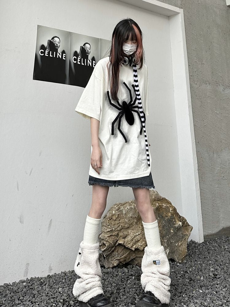 【Take off】Spider flocked embroidery oversized T-shirt  TO0003
