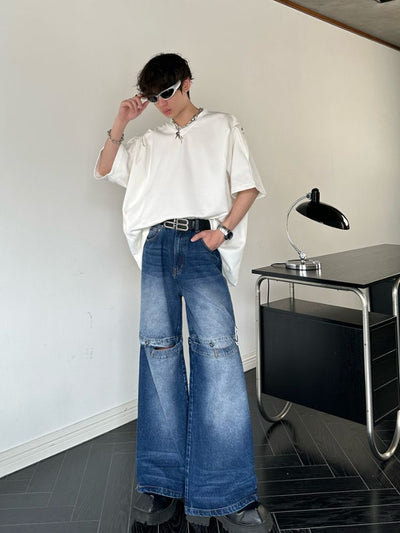 【MARTHENAUT】Splicing design flare drape mop pants  MH0004