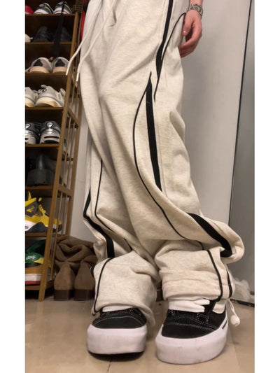 【F383】Side stripe wide leg mop pants  FT0041