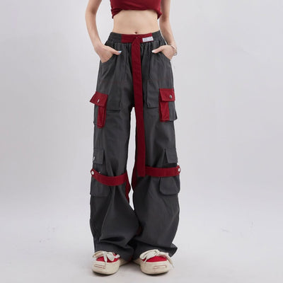 【Rayohopp】Contrast color multi-pocket loose casual pants  RH0007