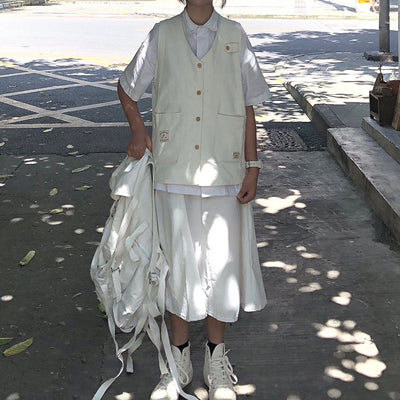 【Take off】White tooling design A-line skirt  TO0008