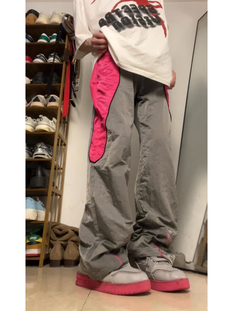 【F383】Retro contrast color wide leg casual pants  FT0042