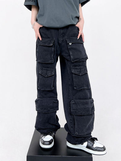 [CEDY] Multi-pocket design straight wide-leg jeans CD0020