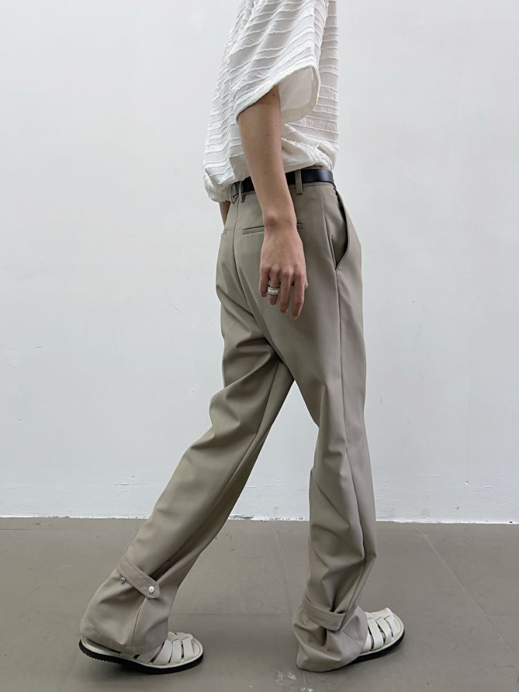 【Yghome】Calf button design high waist loose drape pants  YH0004