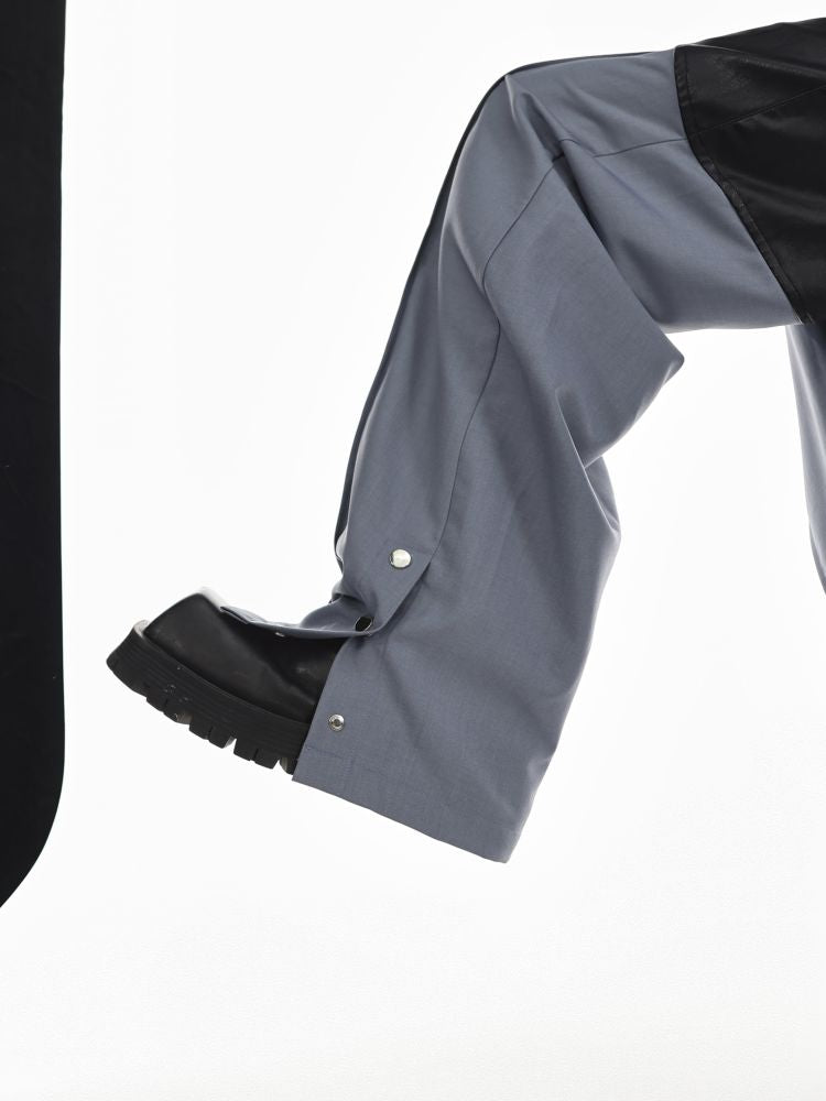 [Culture E] PU leather metal button slit straight pants CE0055