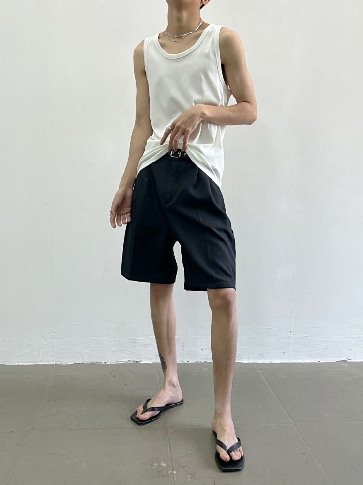 【Yghome】Strip texture knit loose sleeveless t-shirt YH0006