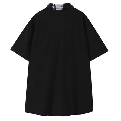 【ANAMONE】Niche design dark print short-sleeved shirt  AO0003