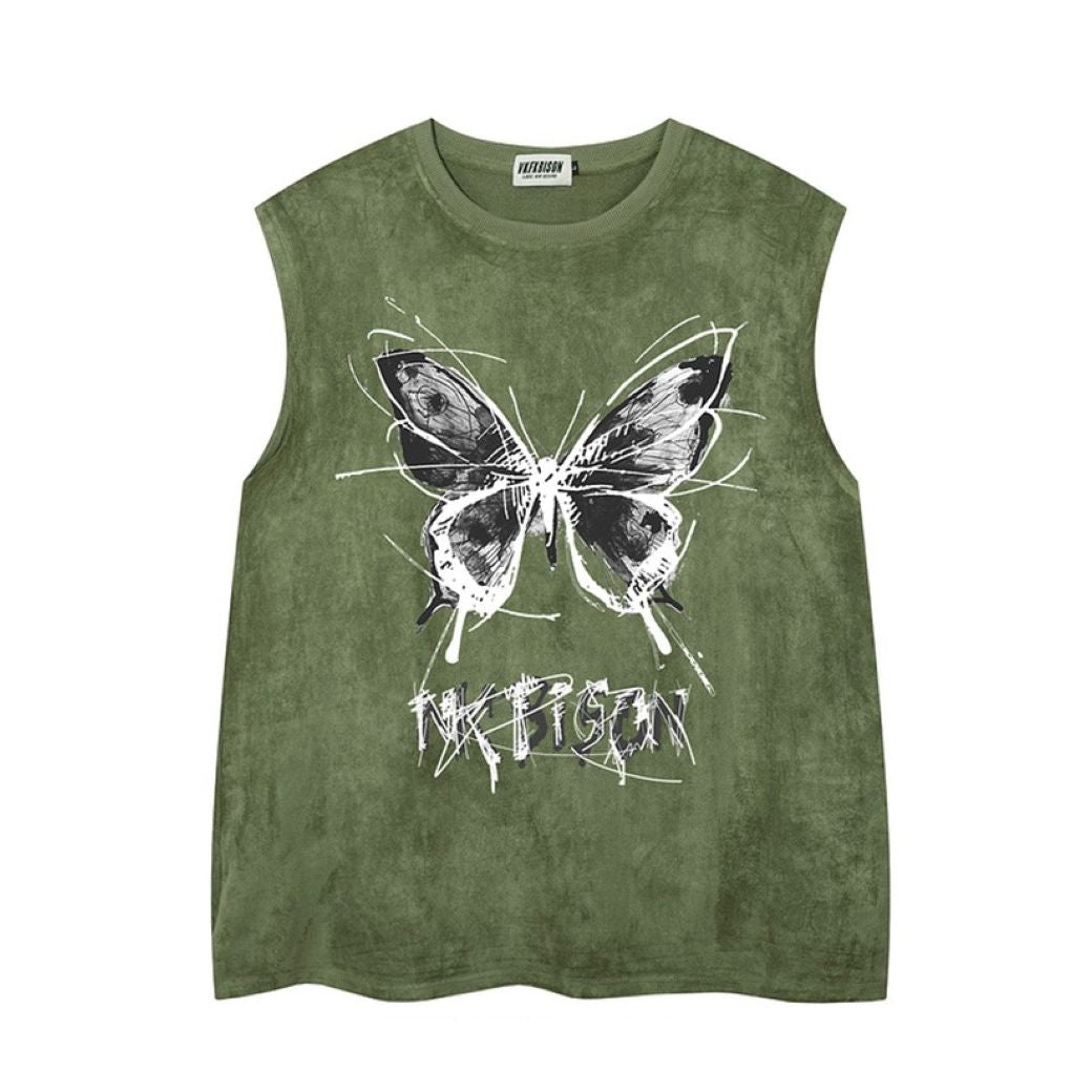 【NIHAOHAO】Butterfly print sleeveless top  NH0041