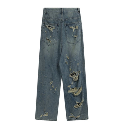 【ReIAx】Distressed perforated washed denim jeans  RX0010