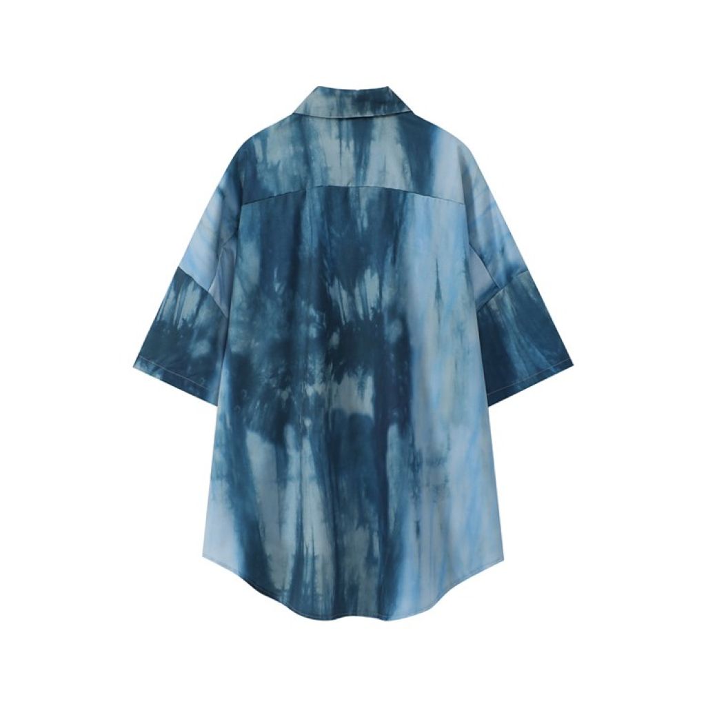 【ANAMONE】Tie-dye oversized short-sleeved shirt + tie set  AO0001