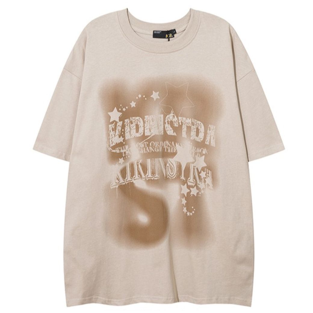 【NIHAOHAO】Vintage spray print short-sleeved T-shirt  NH0035