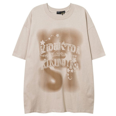 [NIHAOHAO] Vintage spray print short-sleeved T-shirt NH0035