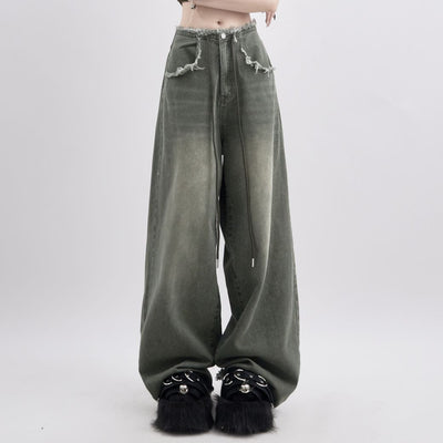 [Rayohopp] Edge design drawstring casual denim jeans RH0018