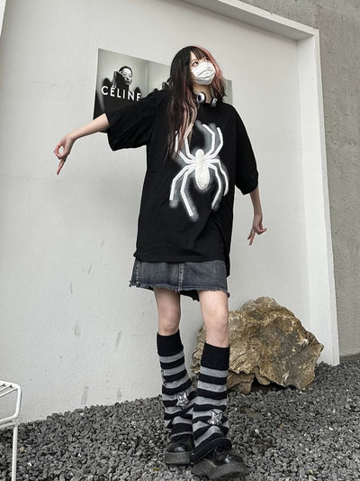 【Take off】Spider flocked embroidery oversized T-shirt  TO0003